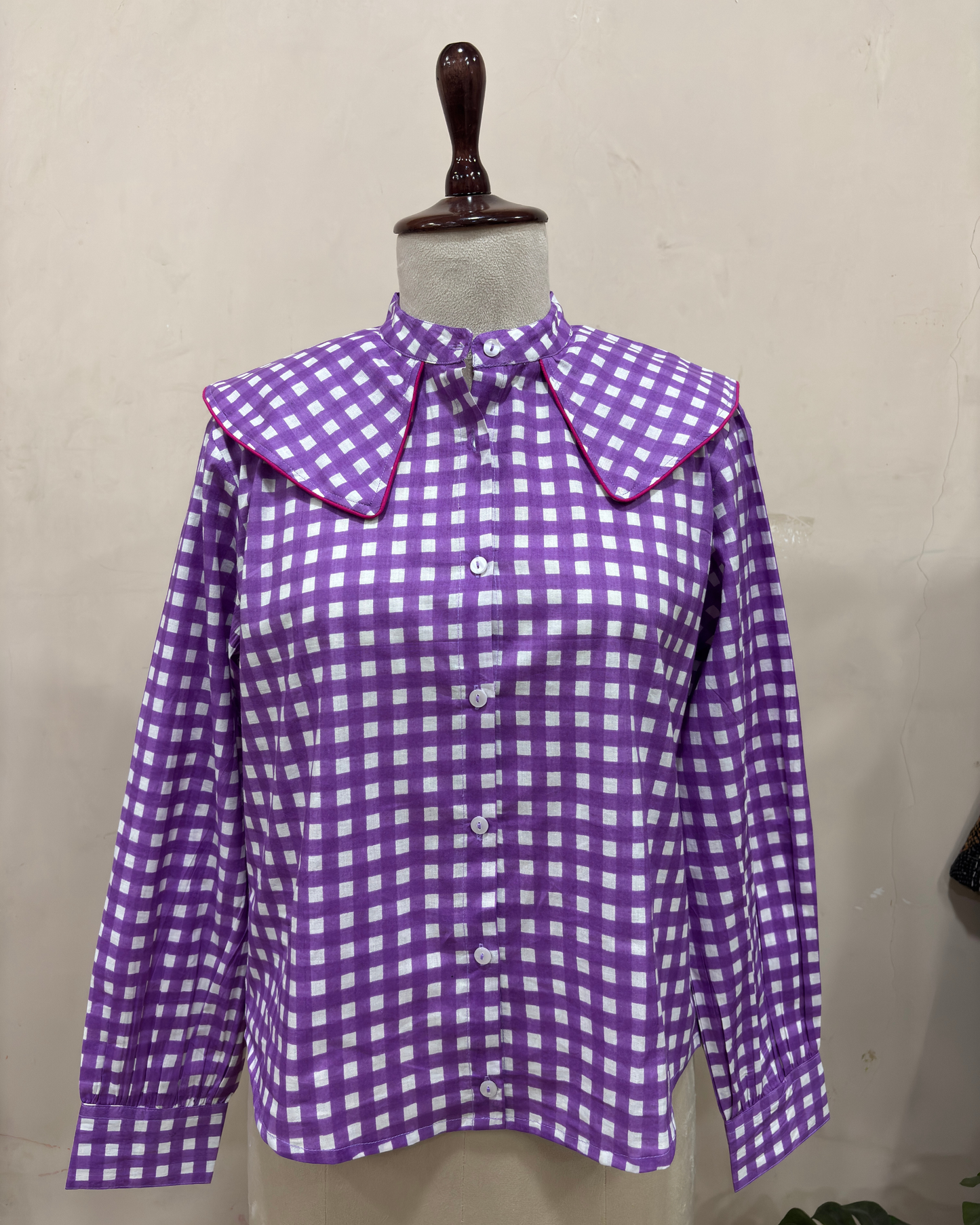 Purple Gingham Collar Shirt
