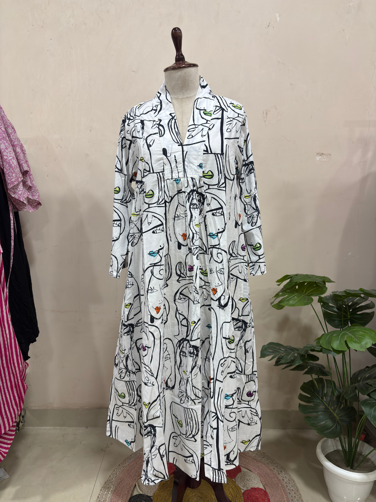 Ivory Abstract Print Maxi Dress