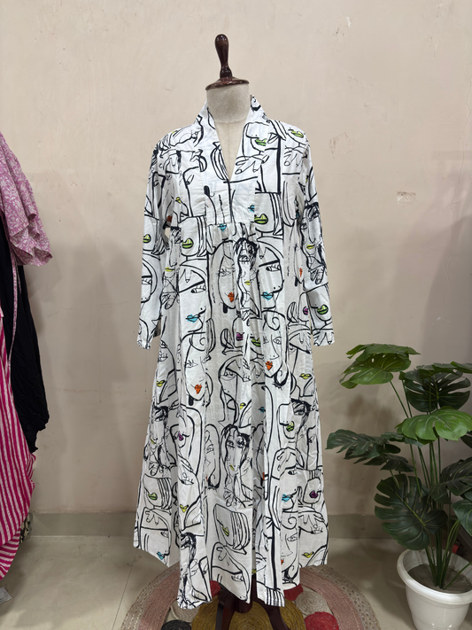 Ivory Abstract Print Maxi Dress