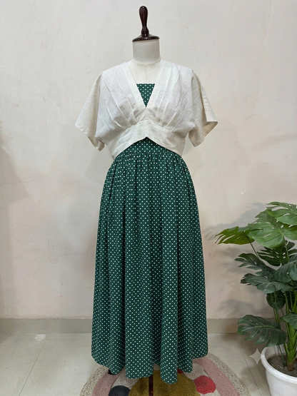Forest Green Polka Skirt Top Set