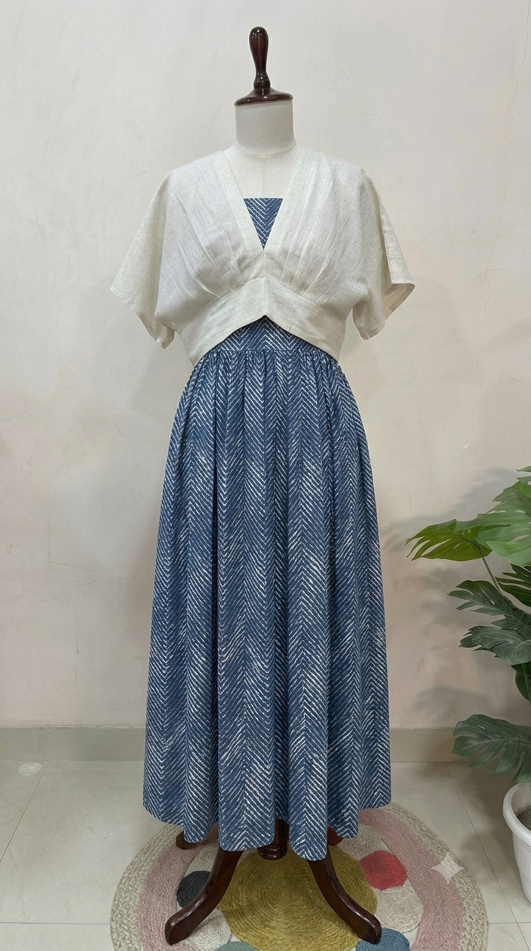 Dusty Blue Chevron Skirt Top Set