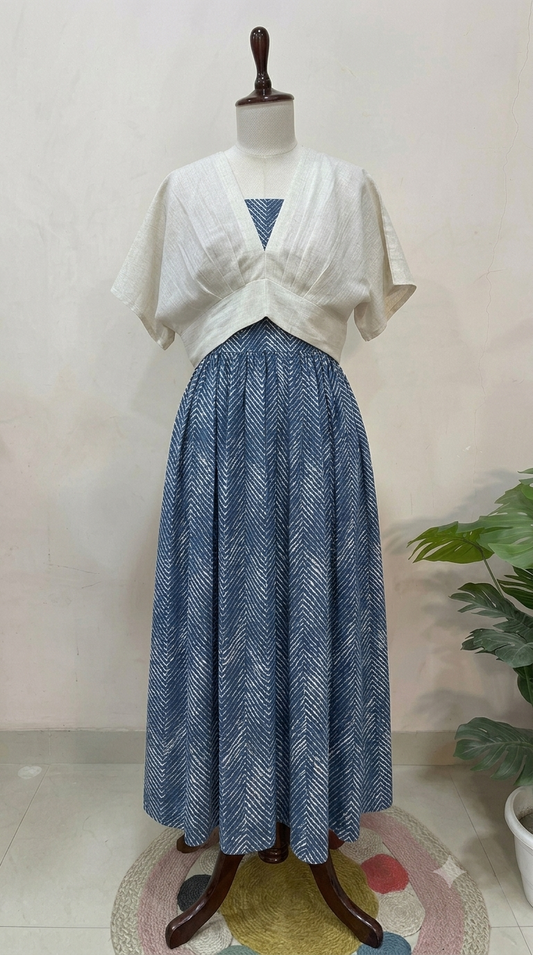 Dusty Blue Chevron Skirt Top Set