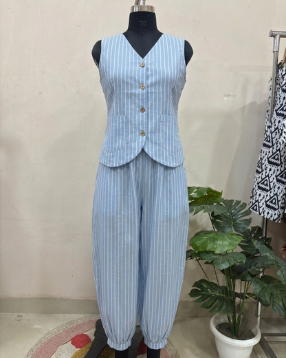 Sky Blue Striped Balloon Pant Set