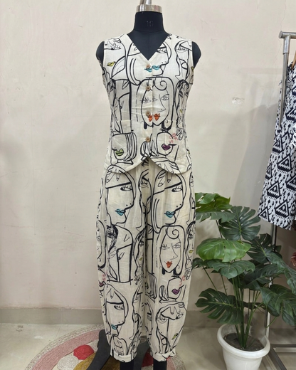 Abstract Face Printed Balloon Pant Set