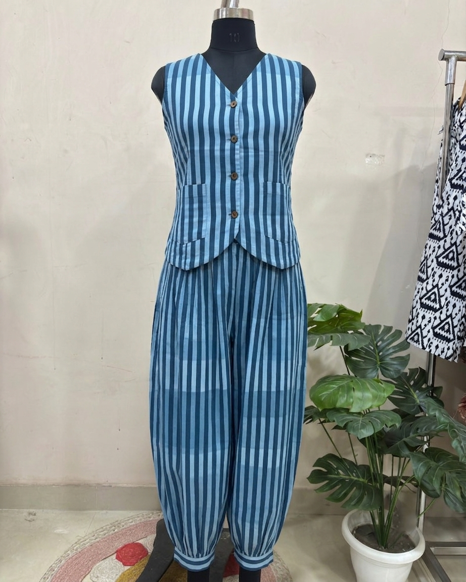 Blue Striped Balloon Pant Set