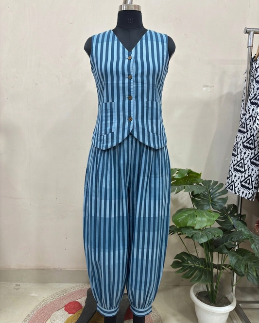 Blue Striped Balloon Pant Set