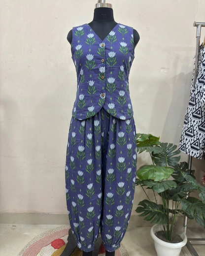 Indigo Floral Print Balloon Pant Set