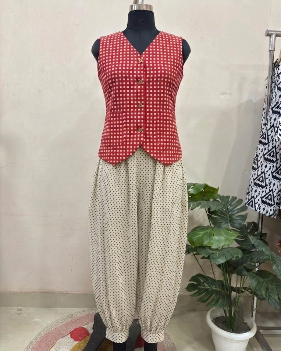 Red Checked & Polka Dot Balloon Pant Set