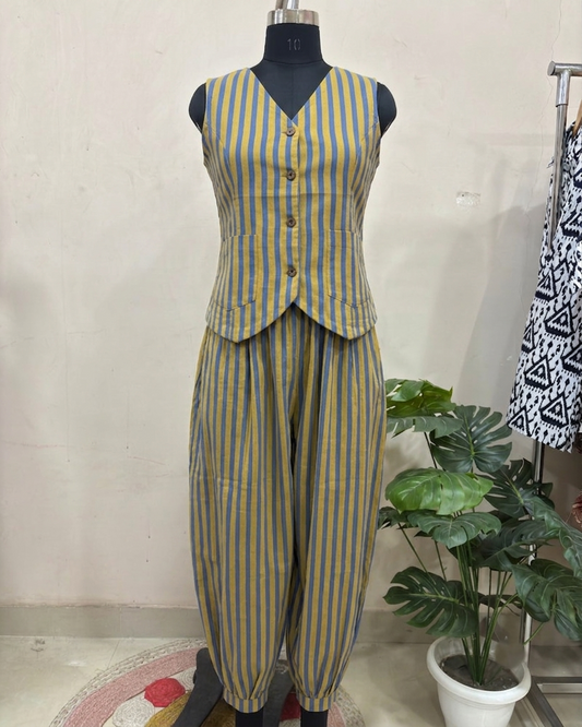 Mustard Yellow Striped Balloon Pant Set