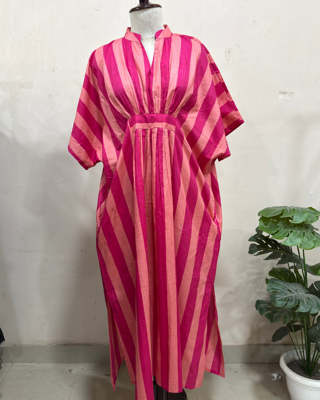 Pink Striped Kaftan Dress