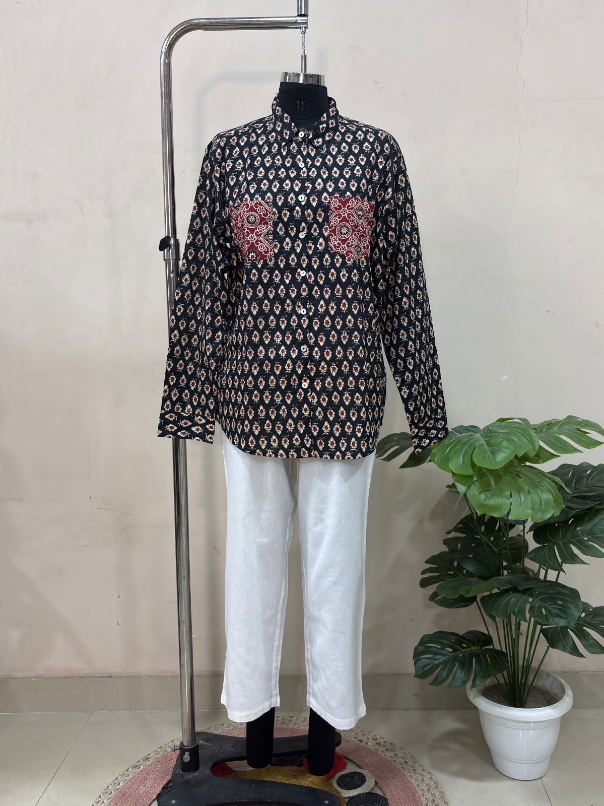 Black Printed Button-Down Co-ord Set