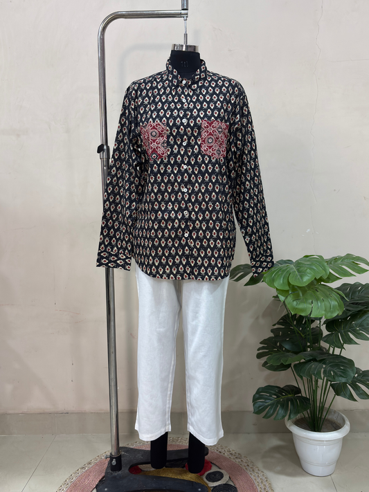 Black Printed Button-Down Co-ord Set