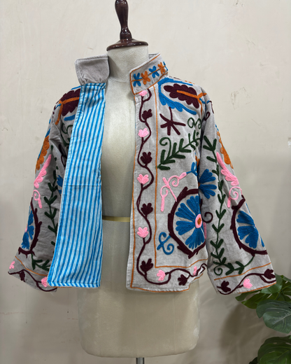 Mist Grey Floral Artisan Cotton Jacket