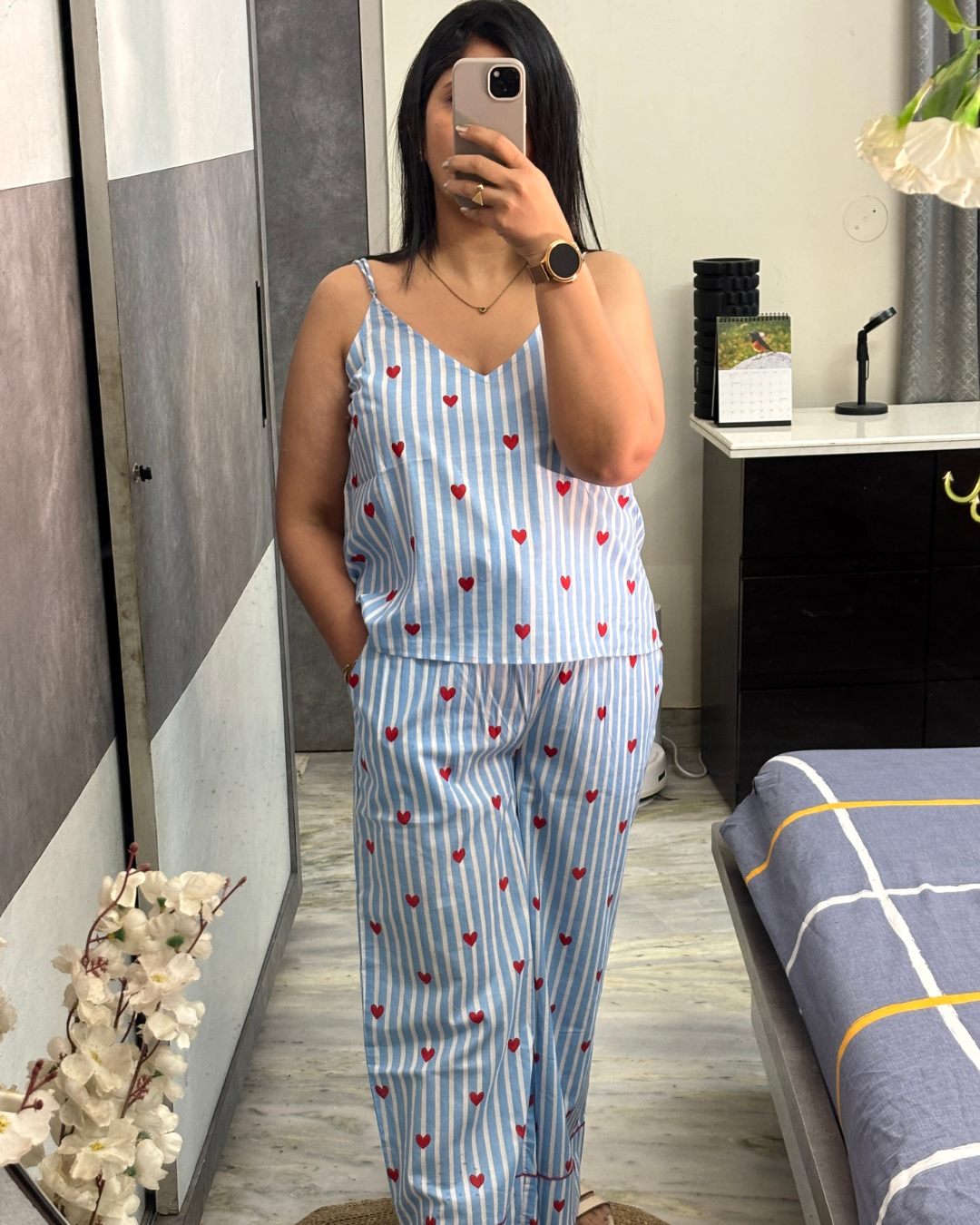 Sky Blue Heart Print Loungewear Set