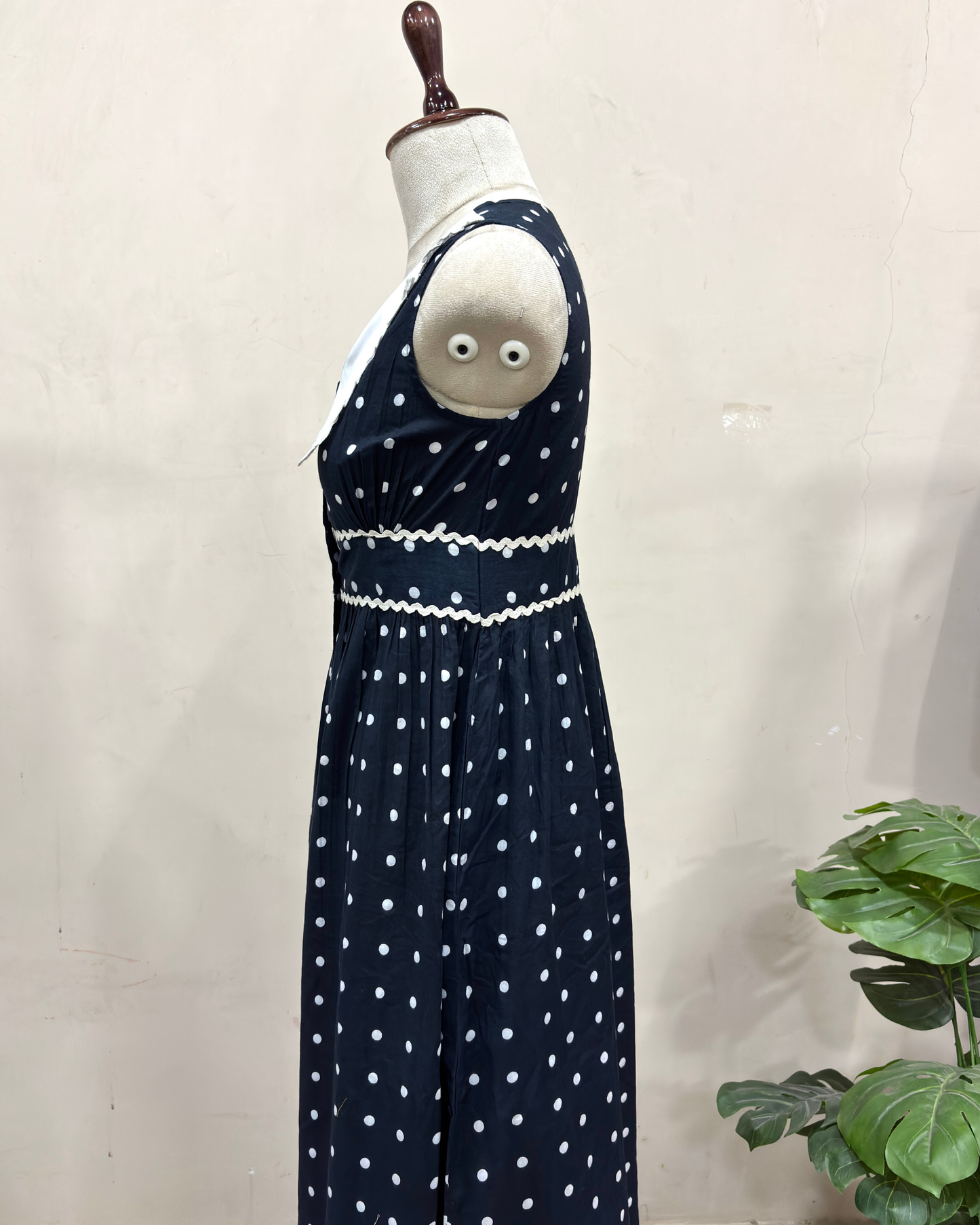 Navy Polka Dot Sleeveless Vintage Dress