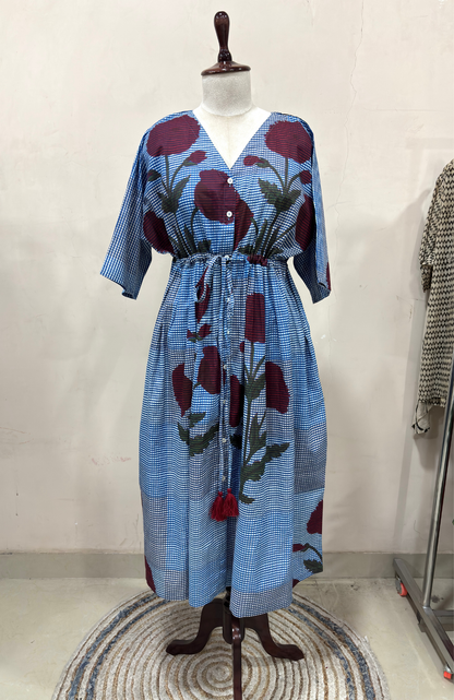 Indigo Bloom Kaftan Dress
