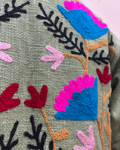 Sage Green Floral Embroidered Jacket