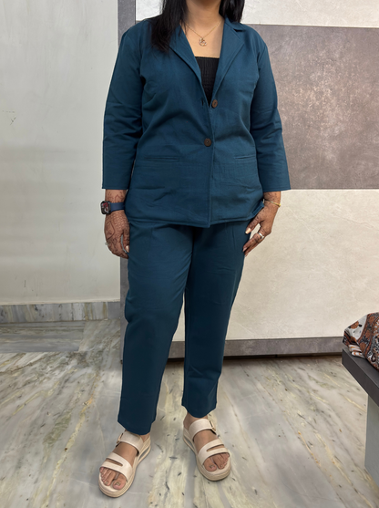 Teal Luxe Minimal Blazer Three Piece Set