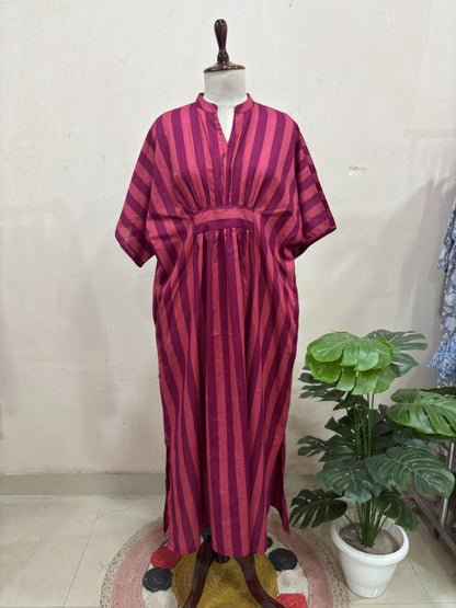 Maroon & Wine Striped Kaftan Dress