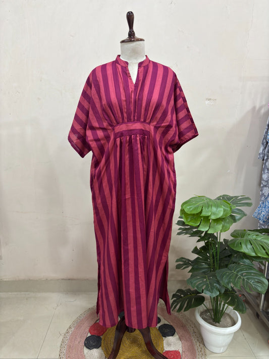 Maroon & Wine Striped Kaftan Dress