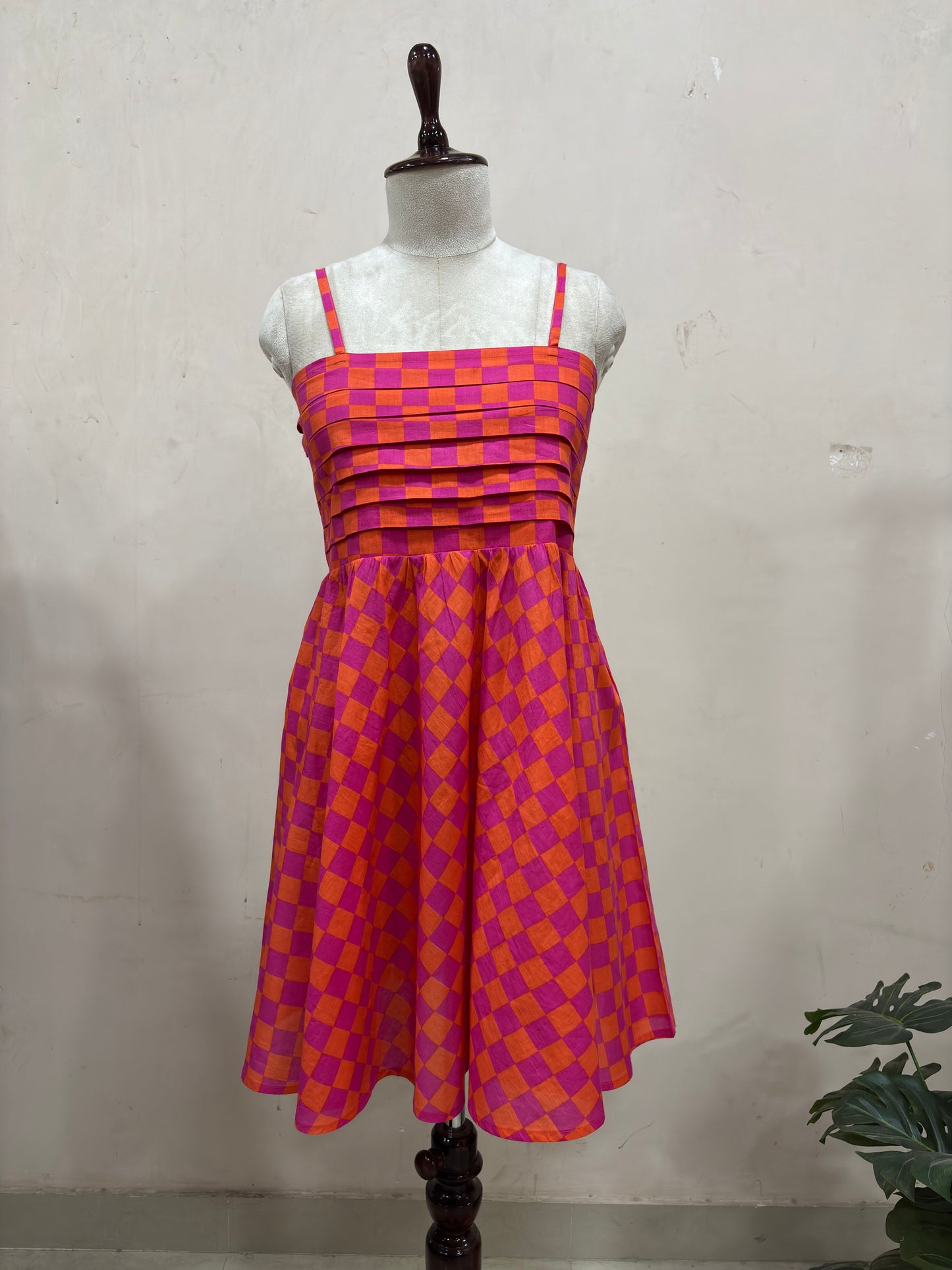 Sunset Checkered Midi Dress