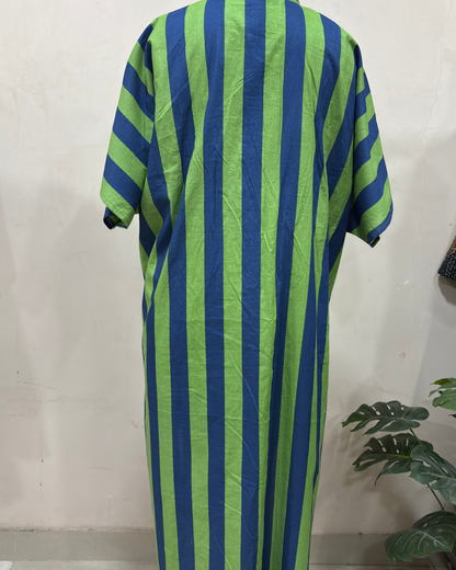 Green & Blue Striped Kaftan Dress