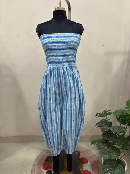 Sky Blue Smocked Jumpsuit