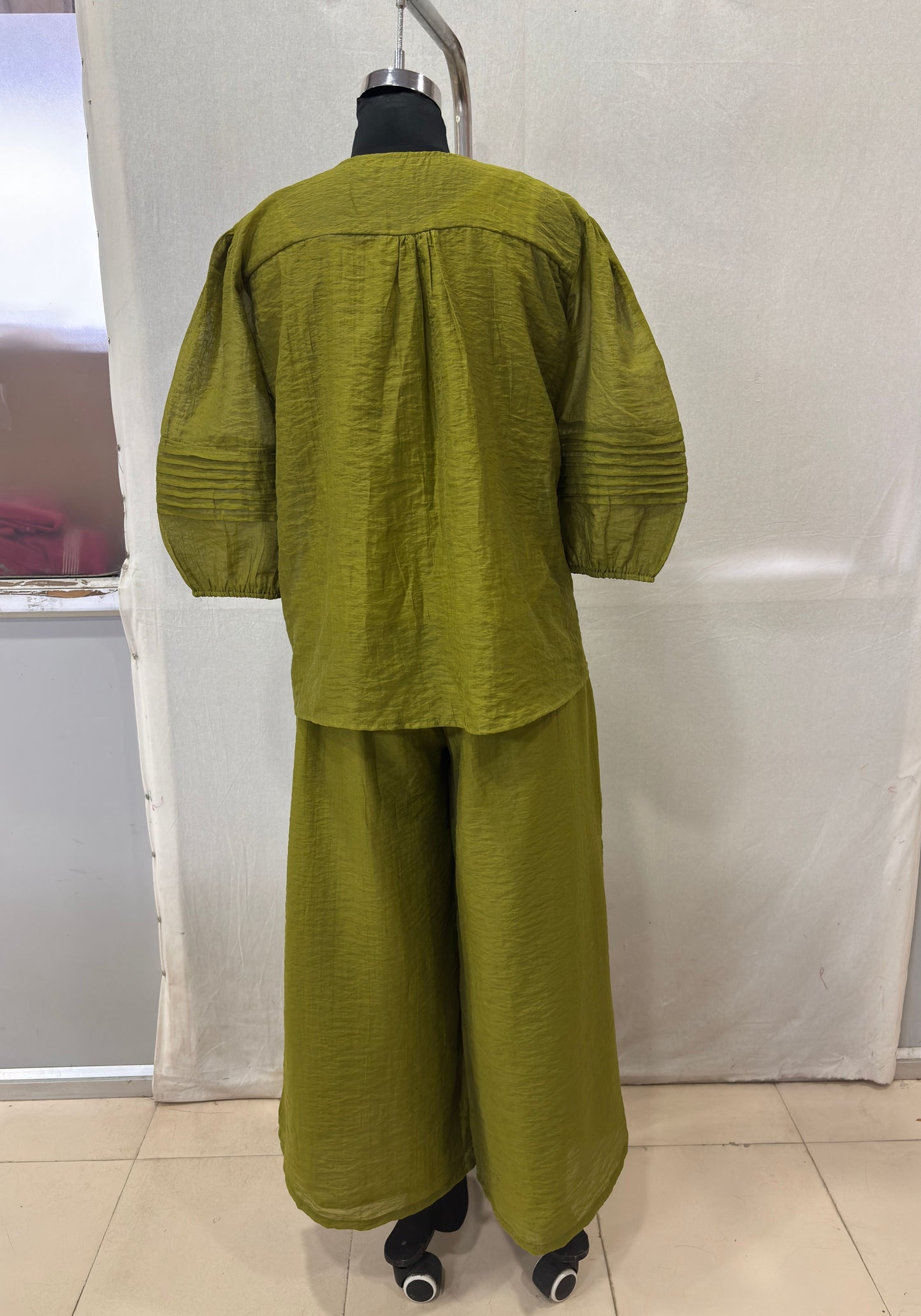 Olive Green Detail Pleated Co-ord Set
