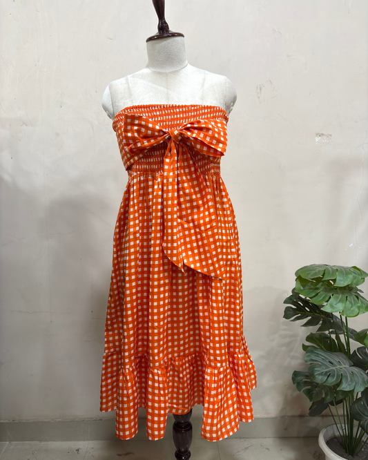 Orange Gingham Bow Dress