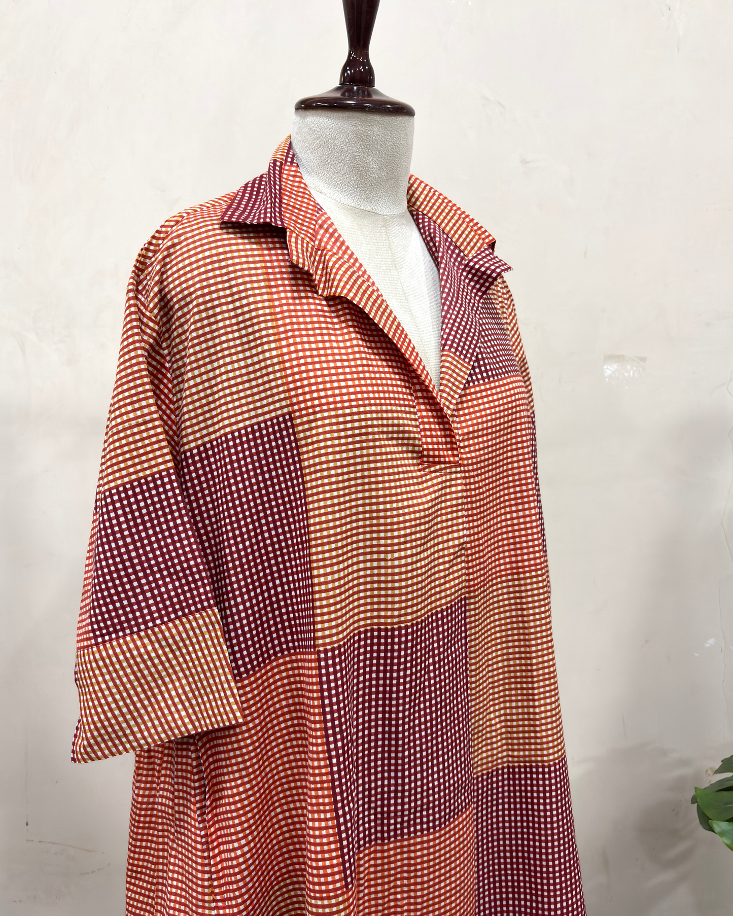 Checkered Patchwork Midi Dress