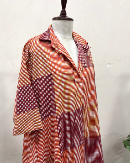 Checkered Patchwork Midi Dress