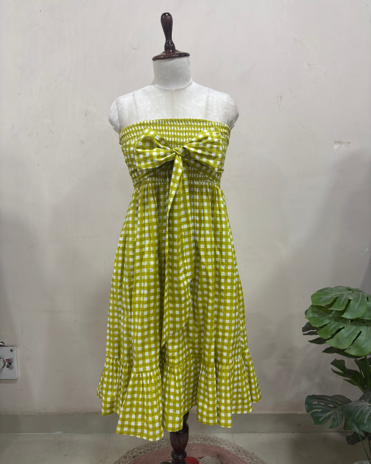 Lime Gingham Bow Dress