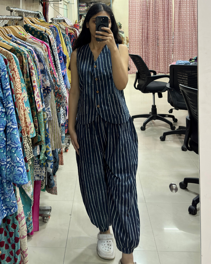 Indigo Stripe Balloon Co-ord set