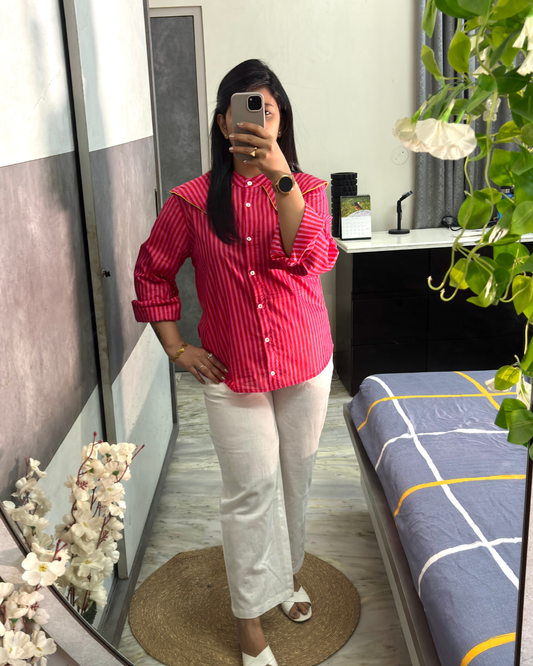 Candy Stripe Statement Collar Shirt