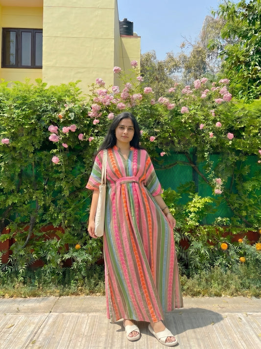 Multicolor Striped Kaftan Dress