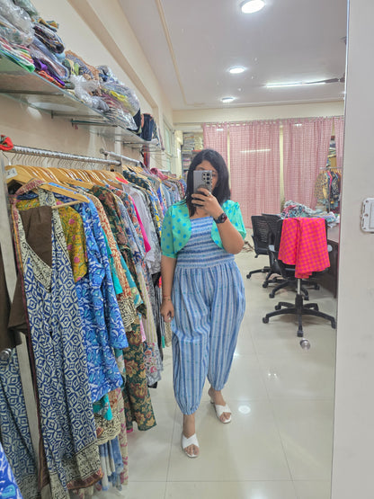 Sky Blue Smocked Jumpsuit