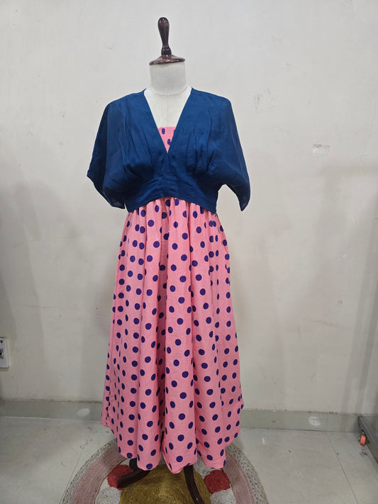 Navy Pink Polka Skirt Top Set