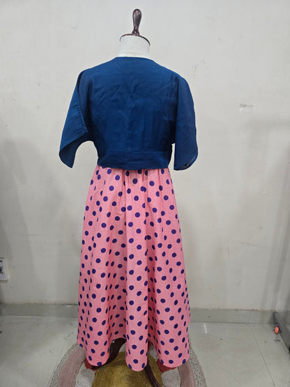 Navy Pink Polka Skirt Top Set