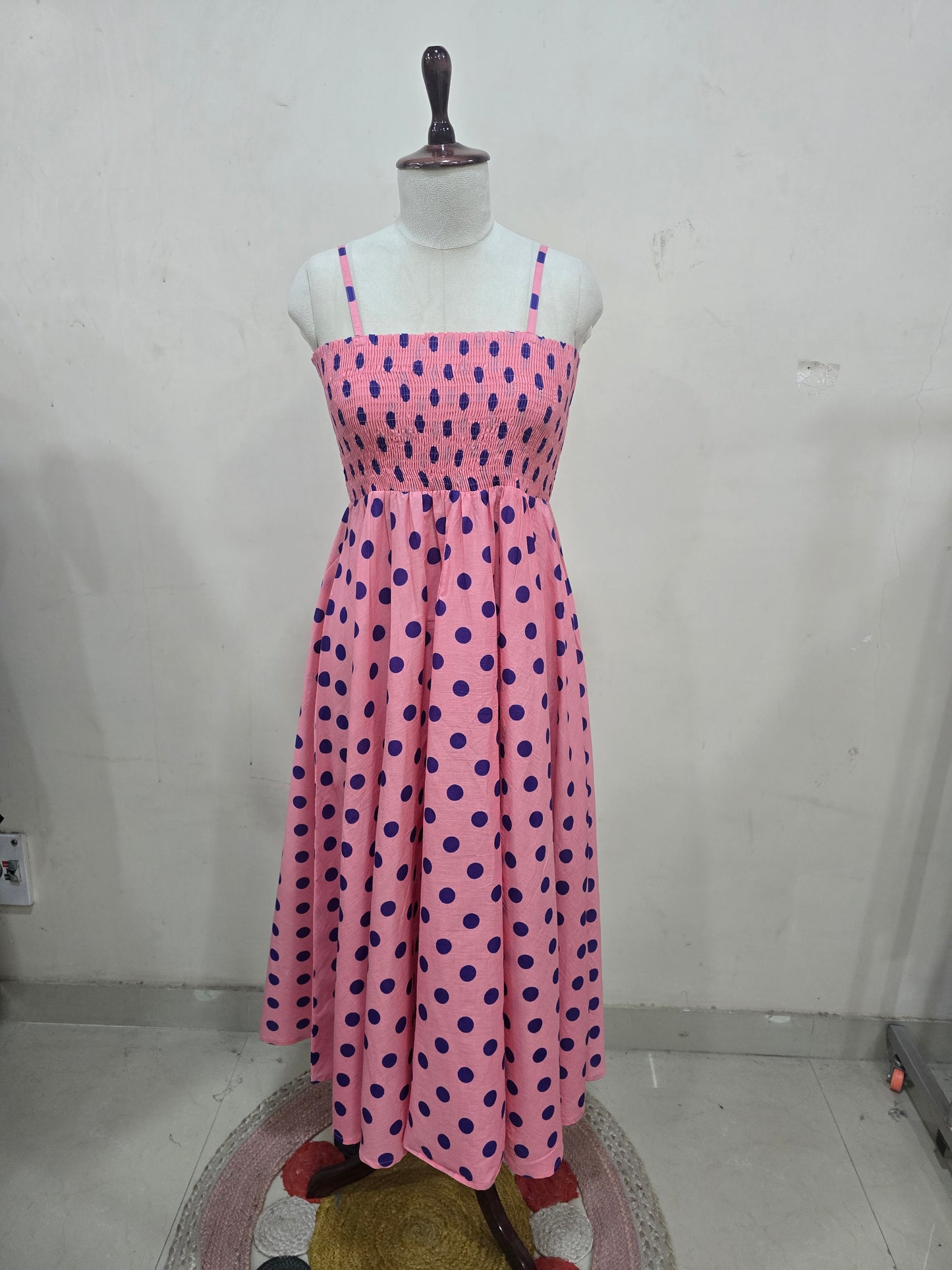 Navy Pink Polka Skirt Top Set
