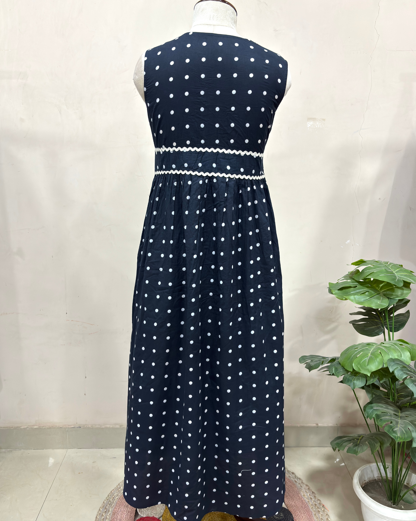 Navy Polka Dot Sleeveless Vintage Dress