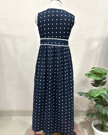 Navy Polka Dot Sleeveless Vintage Dress