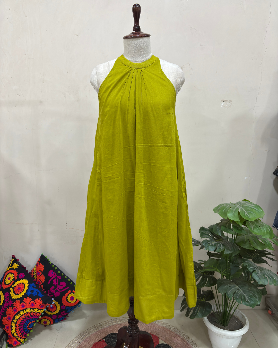Lime Zest Halter Neck Flared Dress