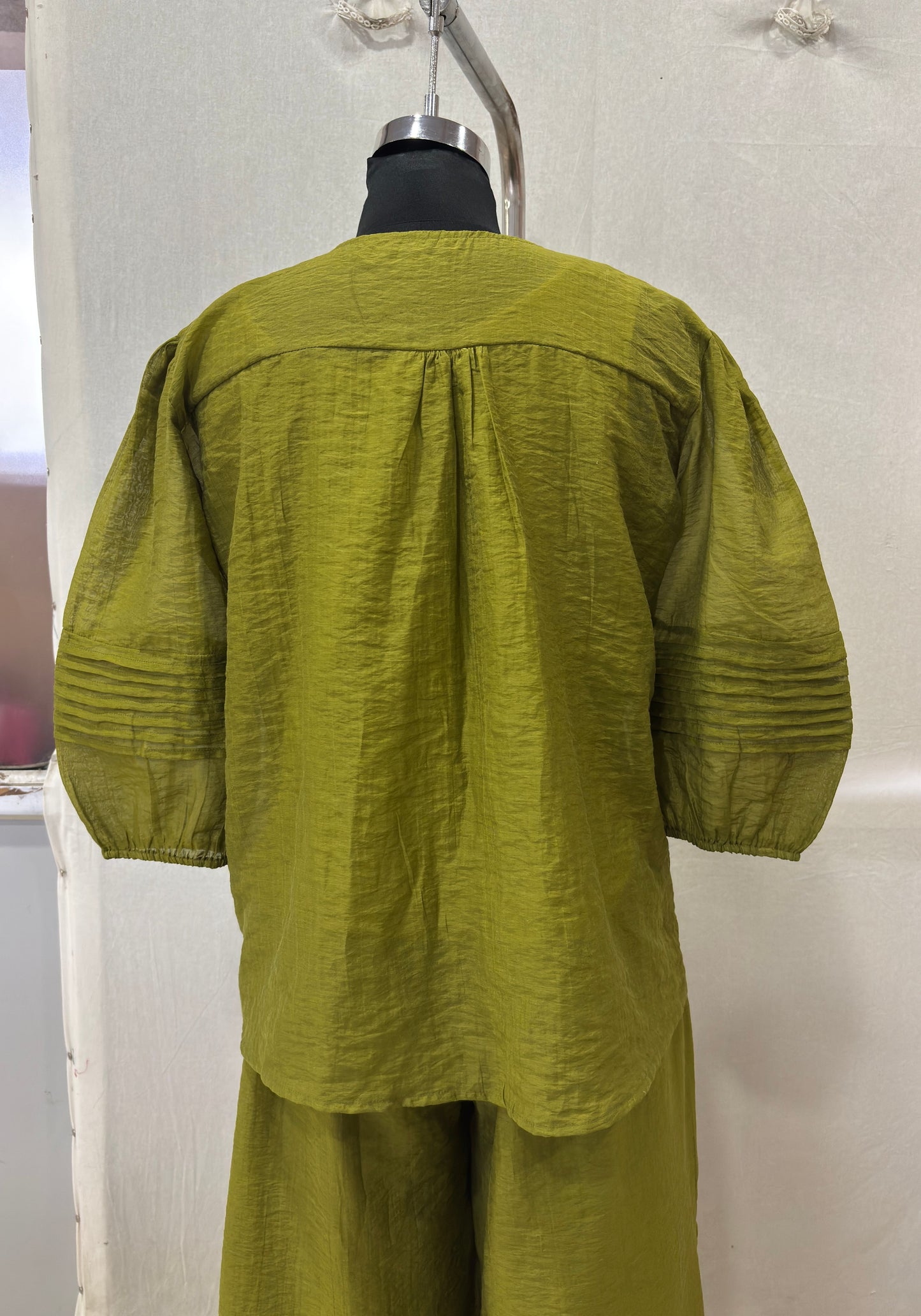 Olive Green Detail Pleated Co-ord Set
