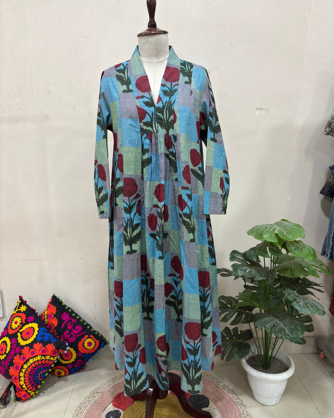 Azure Bloom Printed Maxi Dress