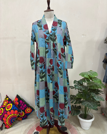 Azure Bloom Printed Maxi Dress