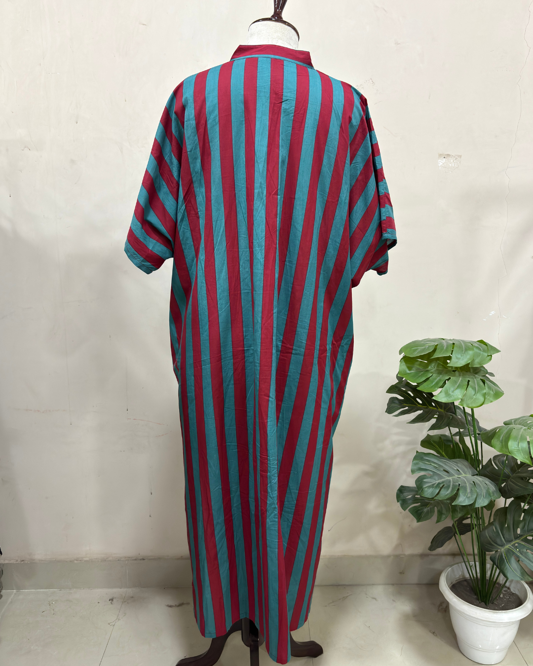 Mehroon & Turquoise Striped Kaftan Dress