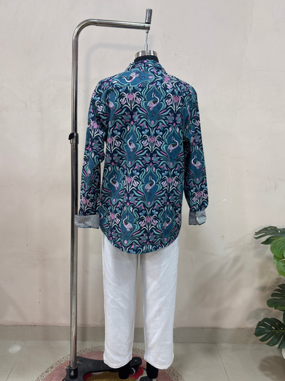 Teal Bird & Floral Print Co-ord Set