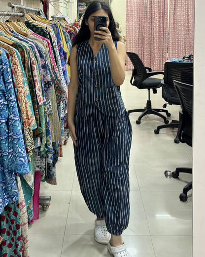 Indigo Stripe Balloon Co-ord set