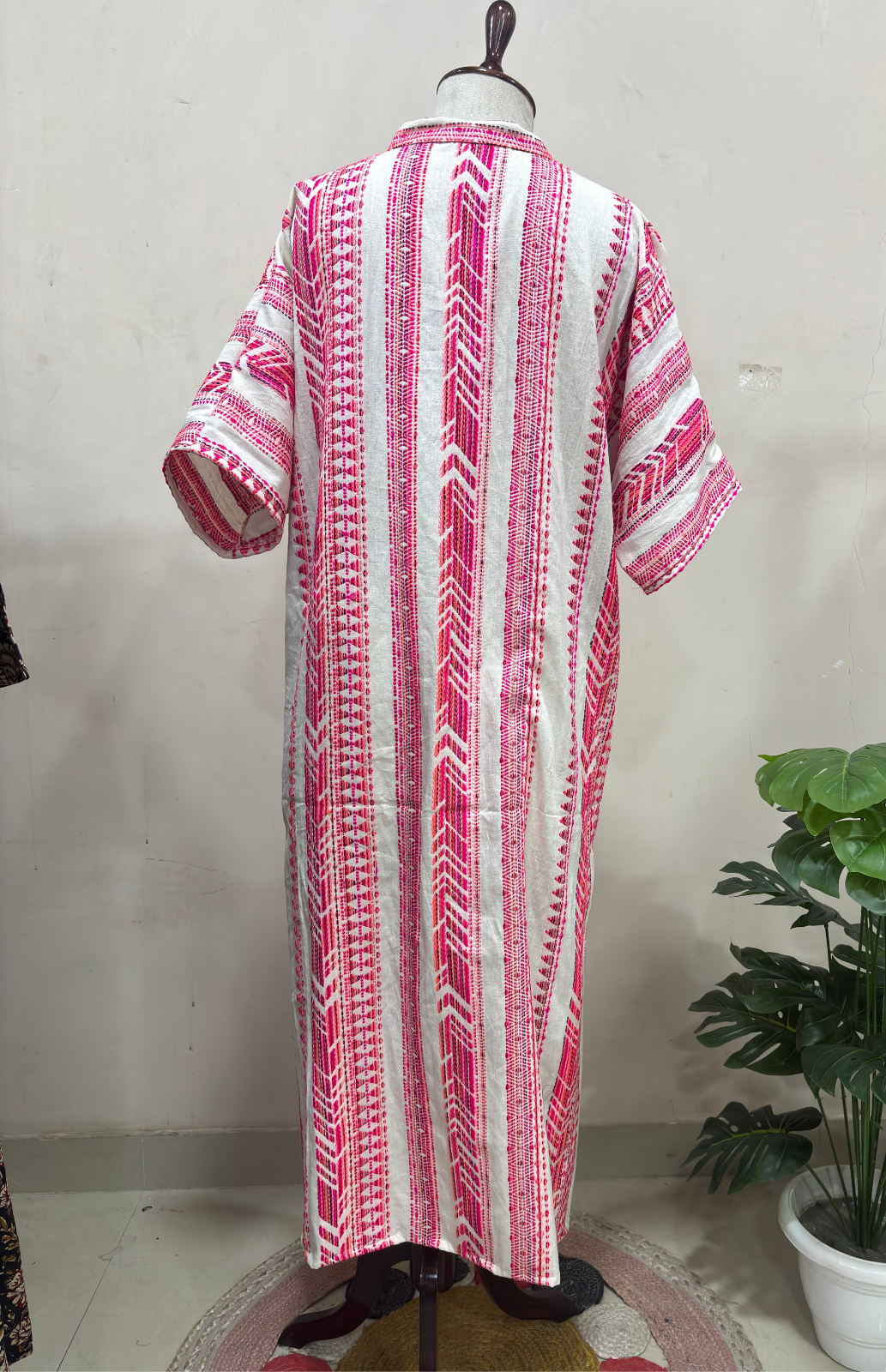 Pink & White Striped Kaftan Dress