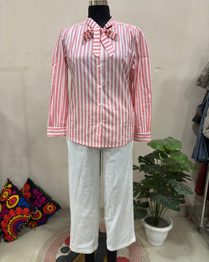 Blush Stripe Bow Collar Co-Ord Set
